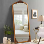 70x30 Solid wood carved right-angle slightly arched golden full-length mirror