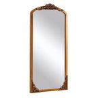 Specchio a figura intera 70x30 in legno massiccio intagliato, ad angolo retto, leggermente arcuato e dorato