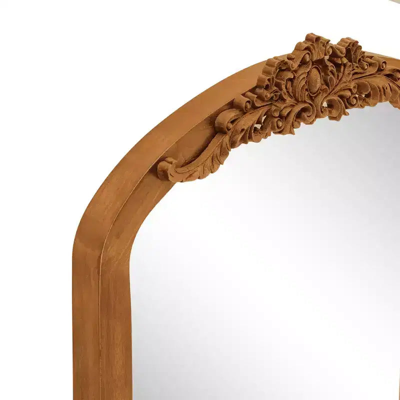 Specchio a figura intera 70x30 in legno massiccio intagliato, ad angolo retto, leggermente arcuato e dorato