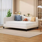 L-Shaped Linen Daybed for an approx. 137 × 191 cm mattress, with Solid Wood Legs