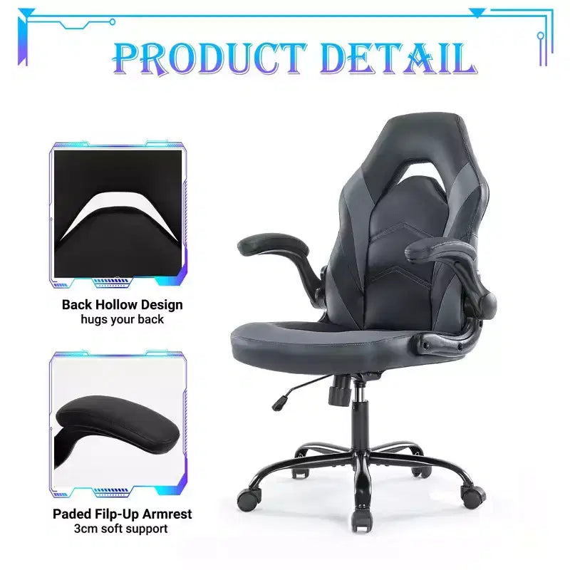 Sedia da Gaming Definitiva: Ergonomica, in Pelle PU, Sedia Direzionale da Ufficio con Braccioli Ribaltabili