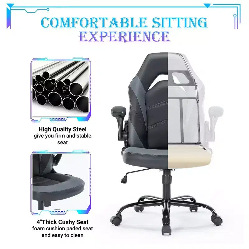 Sedia da Gaming Definitiva: Ergonomica, in Pelle PU, Sedia Direzionale da Ufficio con Braccioli Ribaltabili