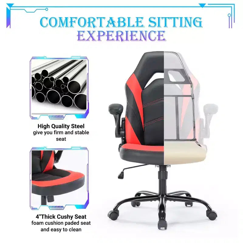 Sedia da Gaming Definitiva: Ergonomica, in Pelle PU, Sedia Direzionale da Ufficio con Braccioli Ribaltabili