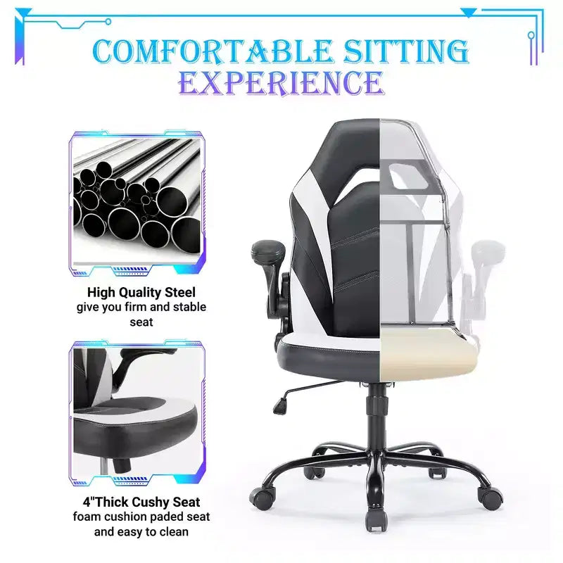 Sedia da Gaming Definitiva: Ergonomica, in Pelle PU, Sedia Direzionale da Ufficio con Braccioli Ribaltabili