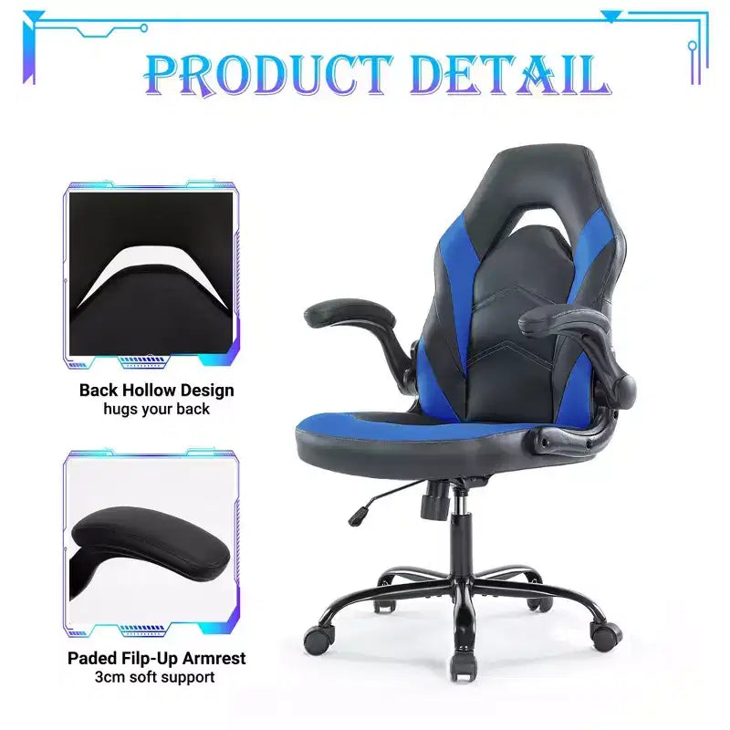 Ultimate Gaming Chair: Ergonomic, PU Leather, Executive Desk Chair with Flip-up Armrests