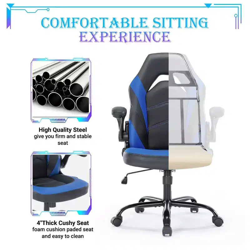 Sedia da Gaming Definitiva: Ergonomica, in Pelle PU, Sedia Direzionale da Ufficio con Braccioli Ribaltabili