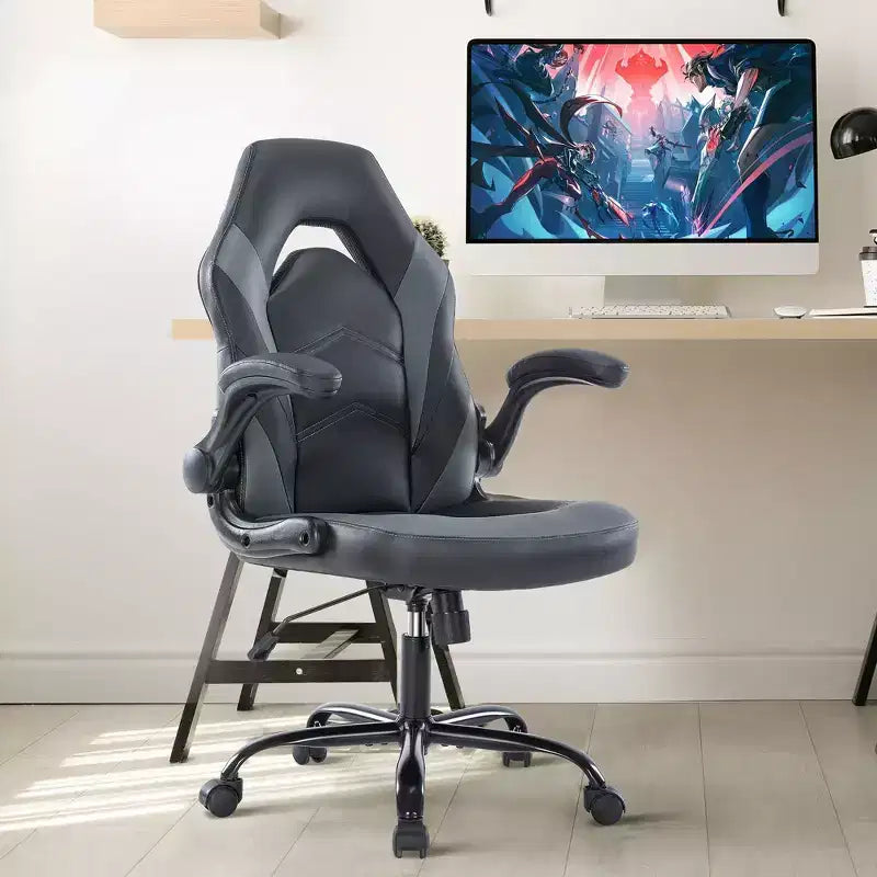 Ultimate Gaming Chair: Ergonomic, PU Leather, Executive Desk Chair with Flip-up Armrests