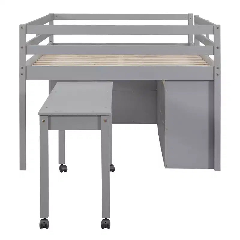 Letto a soppalco singolo (76L x 41.8W) con scrivania estraibile, 4 cassetti, scrivania laterale portatile e mensole