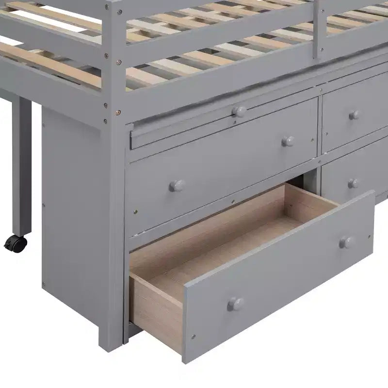 Letto a soppalco singolo (76L x 41.8W) con scrivania estraibile, 4 cassetti, scrivania laterale portatile e mensole
