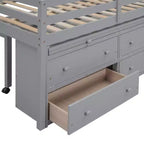 Letto a soppalco singolo (76L x 41.8W) con scrivania estraibile, 4 cassetti, scrivania laterale portatile e mensole