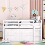 Letto a soppalco singolo (76L x 41.8W) con scrivania estraibile, 4 cassetti, scrivania laterale portatile e mensole