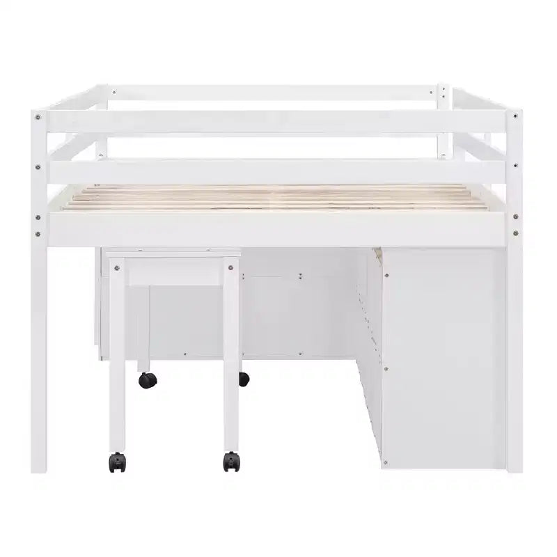 Letto a soppalco singolo (76L x 41.8W) con scrivania estraibile, 4 cassetti, scrivania laterale portatile e mensole