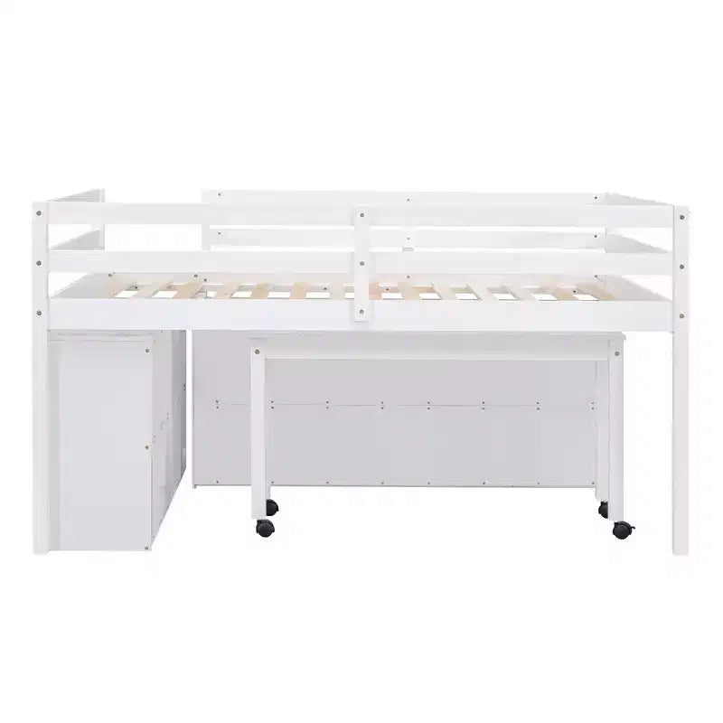 Letto a soppalco singolo (76L x 41.8W) con scrivania estraibile, 4 cassetti, scrivania laterale portatile e mensole