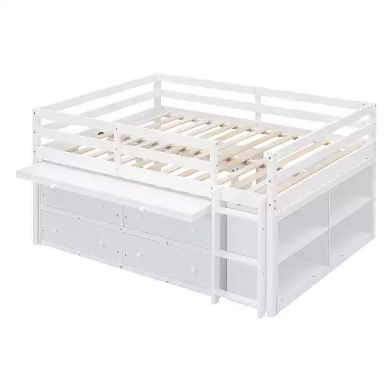 Letto a soppalco singolo (76L x 41.8W) con scrivania estraibile, 4 cassetti, scrivania laterale portatile e mensole