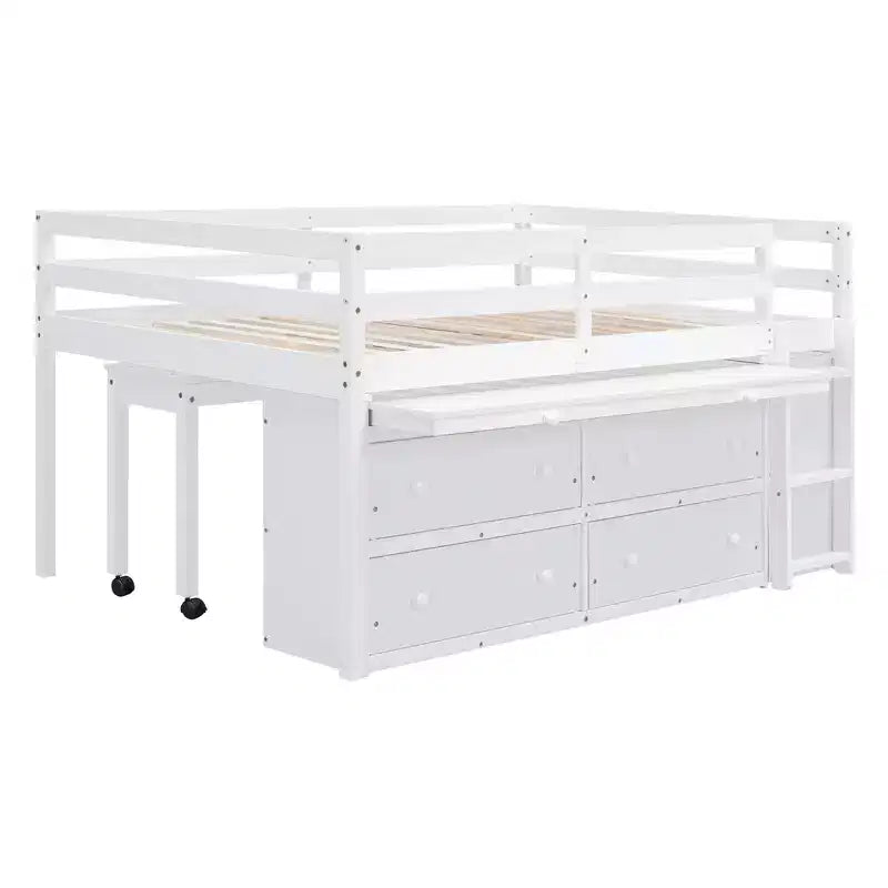 Letto a soppalco singolo (76L x 41.8W) con scrivania estraibile, 4 cassetti, scrivania laterale portatile e mensole