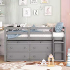 Letto a soppalco singolo (76L x 41.8W) con scrivania estraibile, 4 cassetti, scrivania laterale portatile e mensole