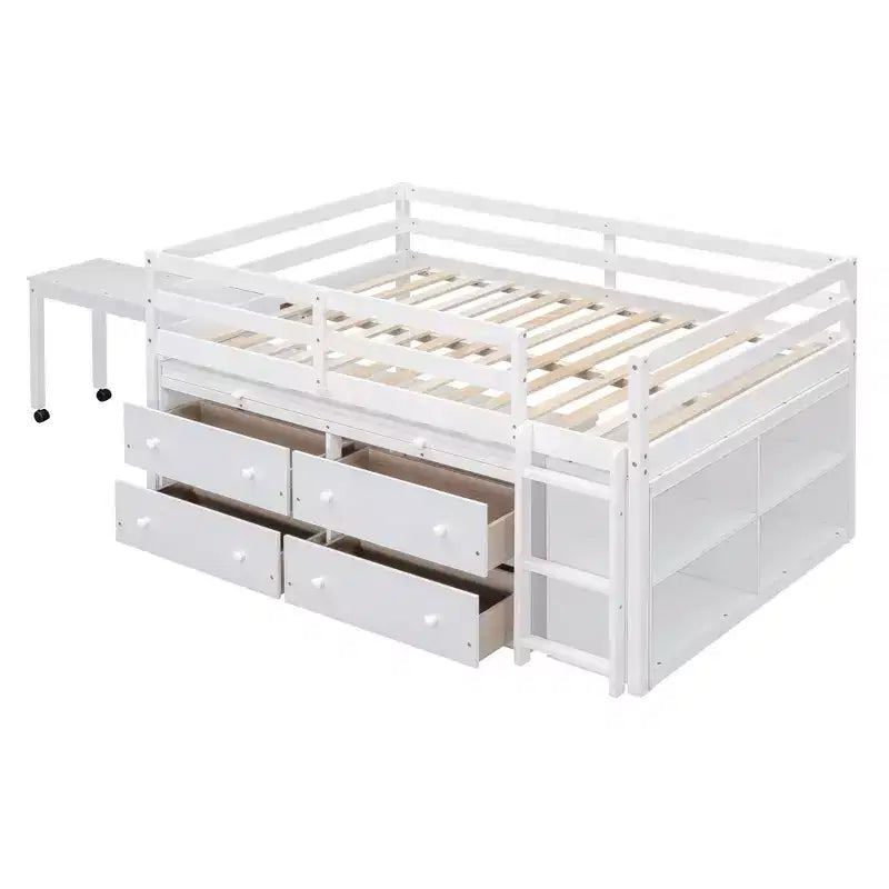 Letto a soppalco singolo (76L x 41.8W) con scrivania estraibile, 4 cassetti, scrivania laterale portatile e mensole