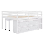 Letto a soppalco singolo (76L x 41.8W) con scrivania estraibile, 4 cassetti, scrivania laterale portatile e mensole