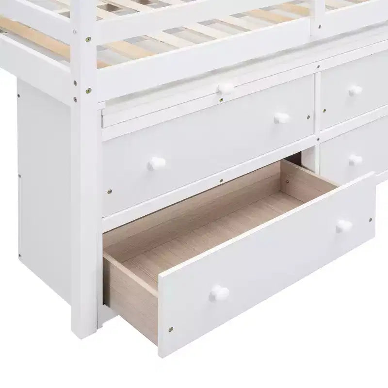 Letto a soppalco singolo (76L x 41.8W) con scrivania estraibile, 4 cassetti, scrivania laterale portatile e mensole