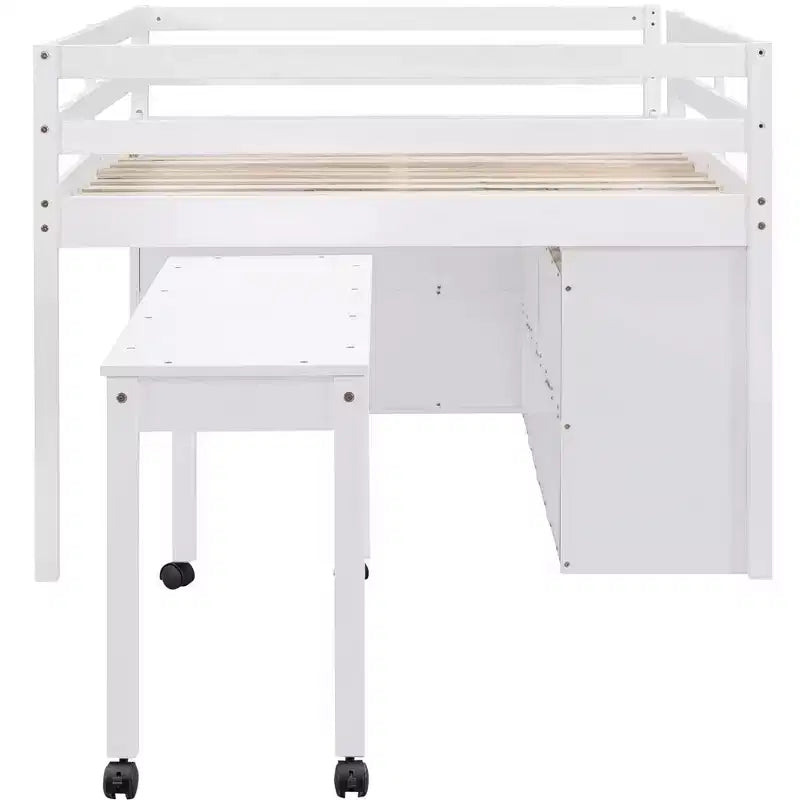 Letto a soppalco singolo (76L x 41.8W) con scrivania estraibile, 4 cassetti, scrivania laterale portatile e mensole