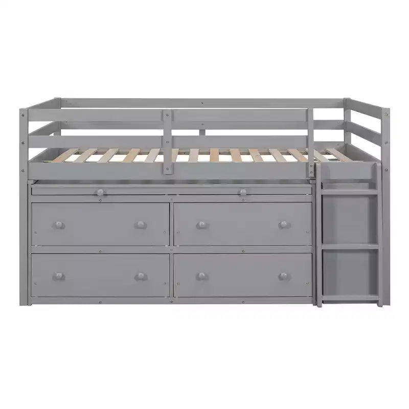 Letto a soppalco singolo (76L x 41.8W) con scrivania estraibile, 4 cassetti, scrivania laterale portatile e mensole