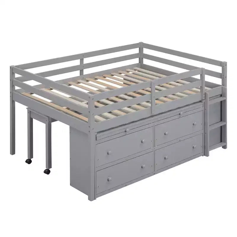 Letto a soppalco singolo (76L x 41.8W) con scrivania estraibile, 4 cassetti, scrivania laterale portatile e mensole