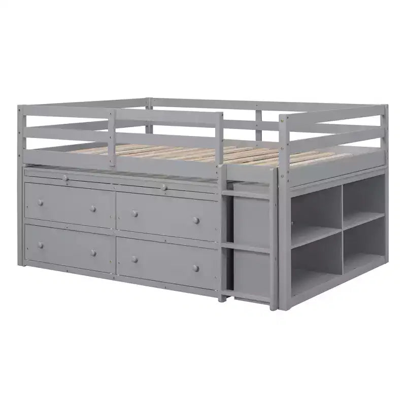 Letto a soppalco singolo (76L x 41.8W) con scrivania estraibile, 4 cassetti, scrivania laterale portatile e mensole