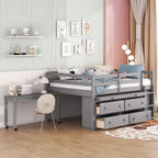 76L x 41.8W Loft Bed for an approx. 97 × 191 cm mattress with Retractable Writing Desk and 4 Drawers, Lateral Portable Desk and Shelves