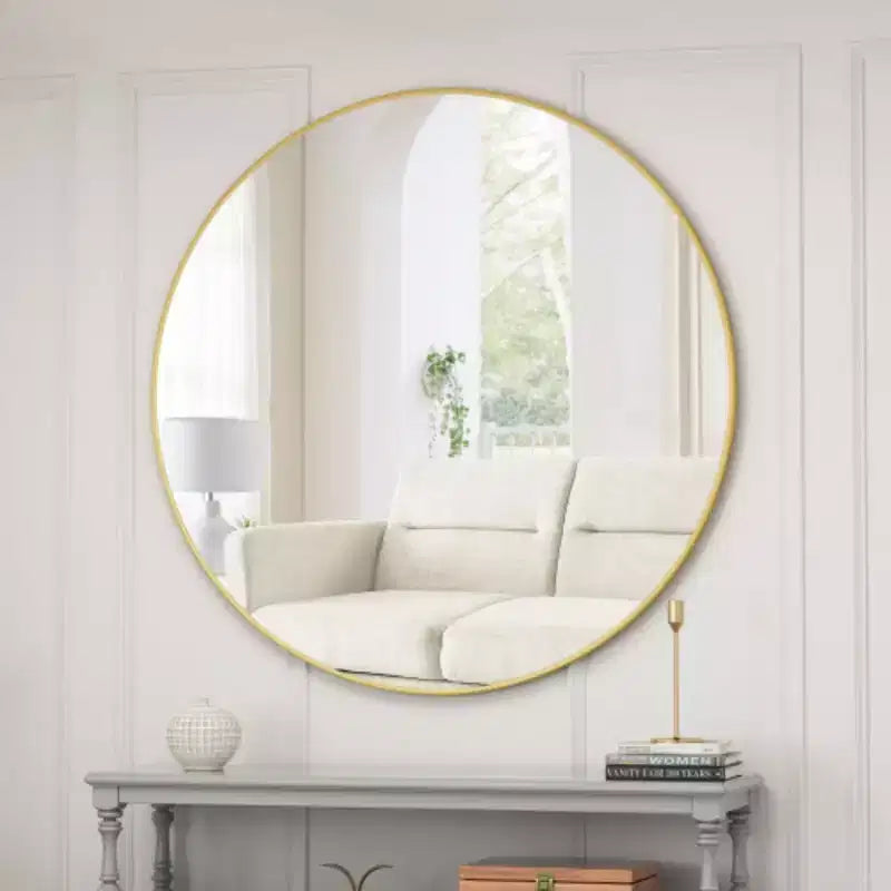 48 Oversized Gold Circular Wall Mirror: Big, Metal Frame, Vanity, Dressing - Luxe for Bath, Living, Bed