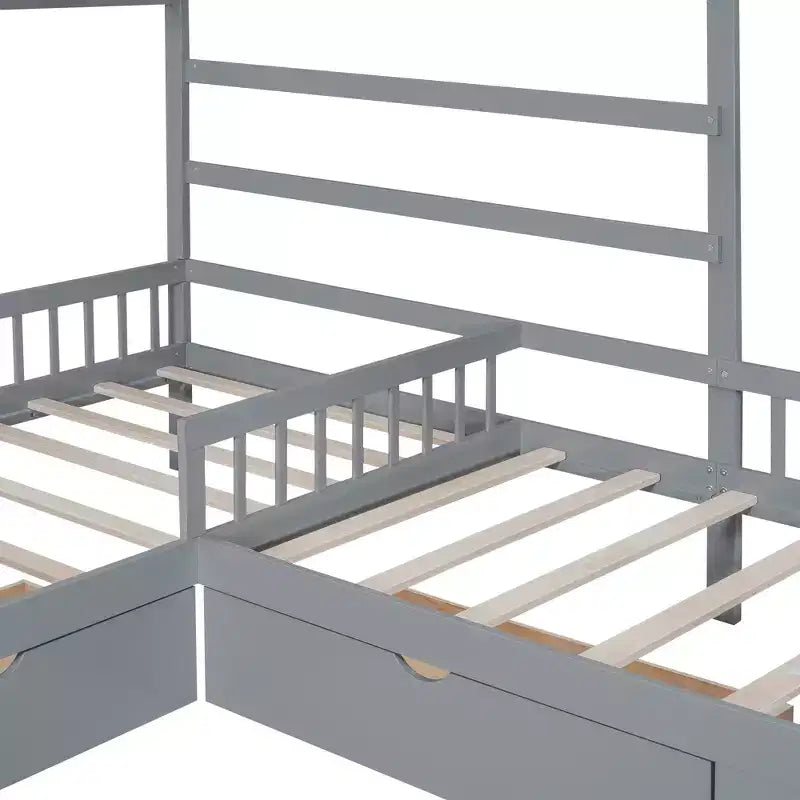 Letto a piattaforma a forma di casa, misura singola, con tre cassetti portaoggetti