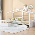 Letto a piattaforma a forma di casa, misura singola, con tre cassetti portaoggetti