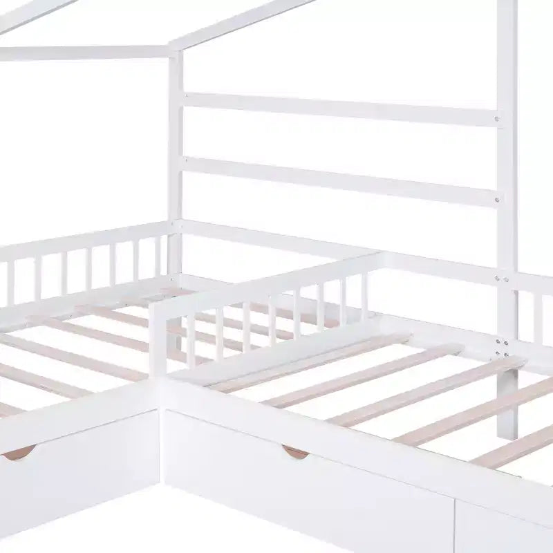 Letto a piattaforma a forma di casa, misura singola, con tre cassetti portaoggetti