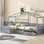 Letto a piattaforma a forma di casa, misura singola, con tre cassetti portaoggetti