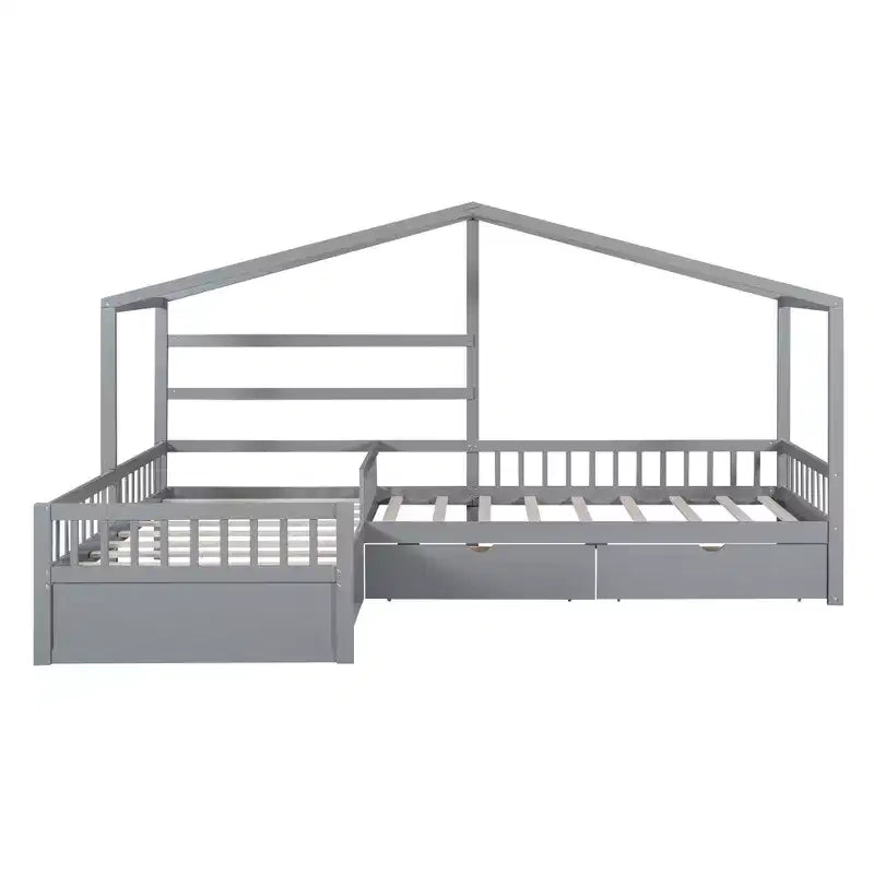 Twin Size House Platform Bed with Three Storage Drawers