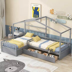 House Platform Bed for an approx. 97 × 191 cm mattress with Three Storage Drawers