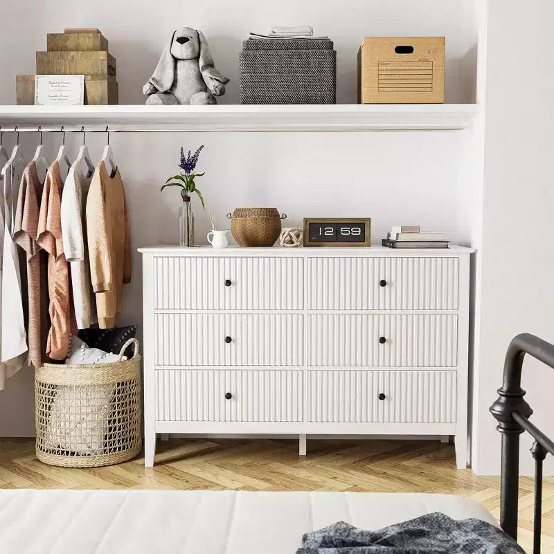 Cassettiera doppia Morden a 6 cassetti a righe verticali, cassettiera dipinta, armadio in legno per camera da letto, soggiorno, credenza