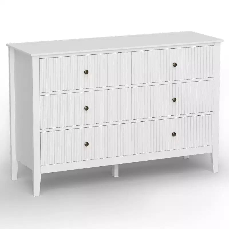 Morden Vertical Stripes 6-Drawer Double Dresser, Painted Chest of Drawers, Wooden Storage Cabinet for Bedroom Living Room Sideboard