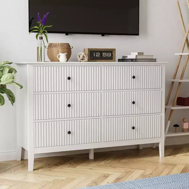 Cassettiera doppia Morden a 6 cassetti a righe verticali, cassettiera dipinta, armadio in legno per camera da letto, soggiorno, credenza