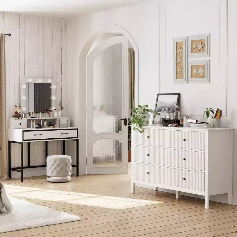 Cassettiera doppia Morden a 6 cassetti a righe verticali, cassettiera dipinta, armadio in legno per camera da letto, soggiorno, credenza