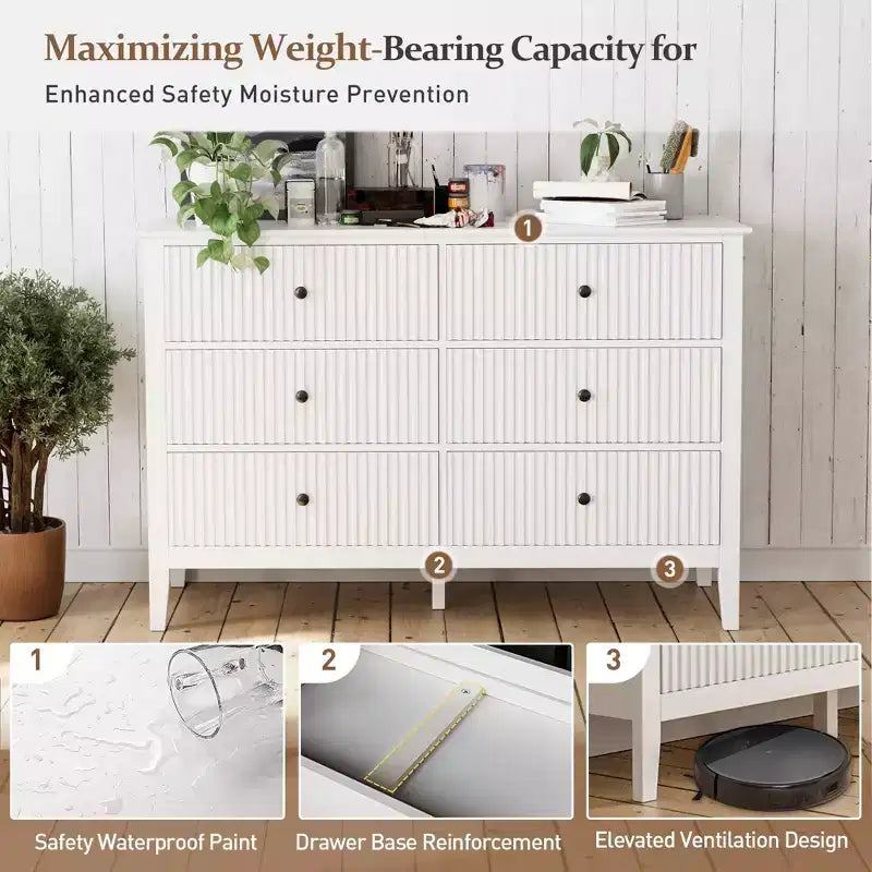 Cassettiera doppia Morden a 6 cassetti a righe verticali, cassettiera dipinta, armadio in legno per camera da letto, soggiorno, credenza