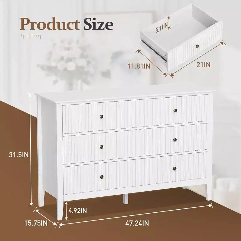 Cassettiera doppia Morden a 6 cassetti a righe verticali, cassettiera dipinta, armadio in legno per camera da letto, soggiorno, credenza