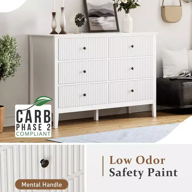 Cassettiera doppia Morden a 6 cassetti a righe verticali, cassettiera dipinta, armadio in legno per camera da letto, soggiorno, credenza