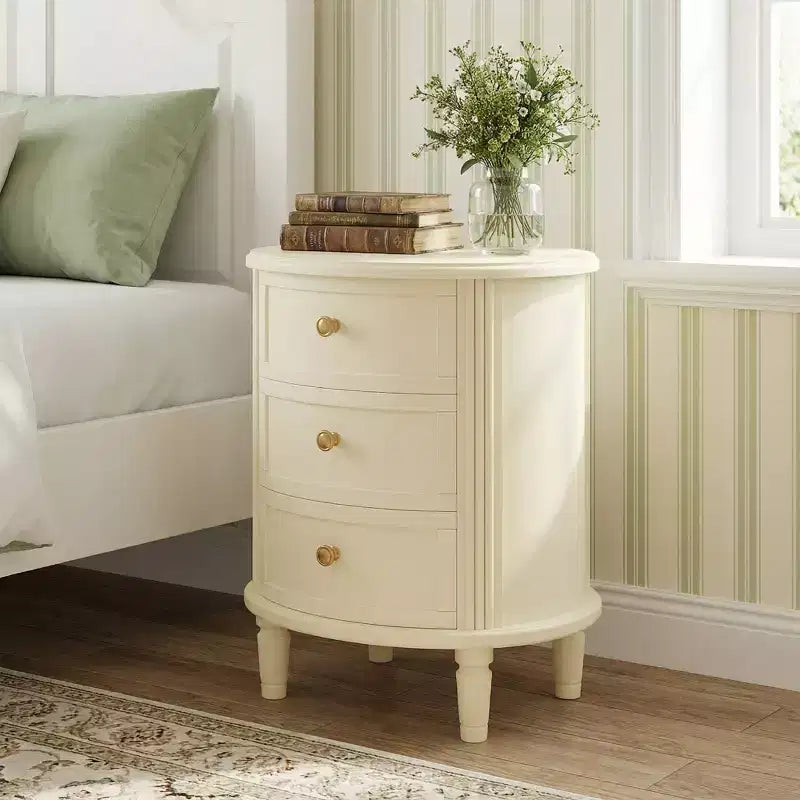 3-Drawer Wood Nightstand, Bedside Table with Solid Wood Legs