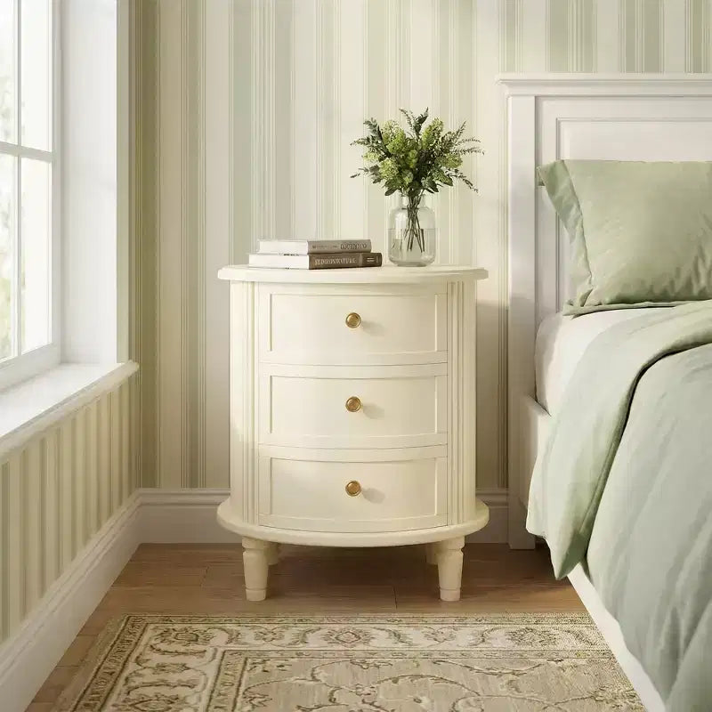 3-Drawer Wood Nightstand, Bedside Table with Solid Wood Legs