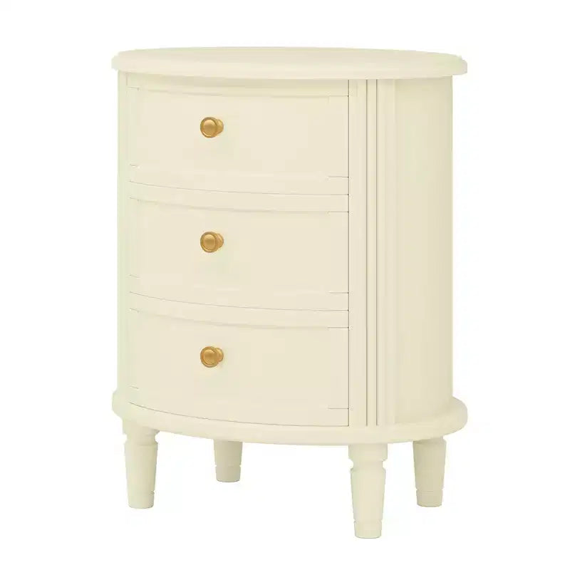 Comodino in legno a 3 cassetti, comodino con gambe in legno massello