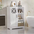 Bathroom Floor Storage Cabinet with 2 Adjustable Shelves, Freestanding Cabinet with 1 Door & 3 Open Compartments, White