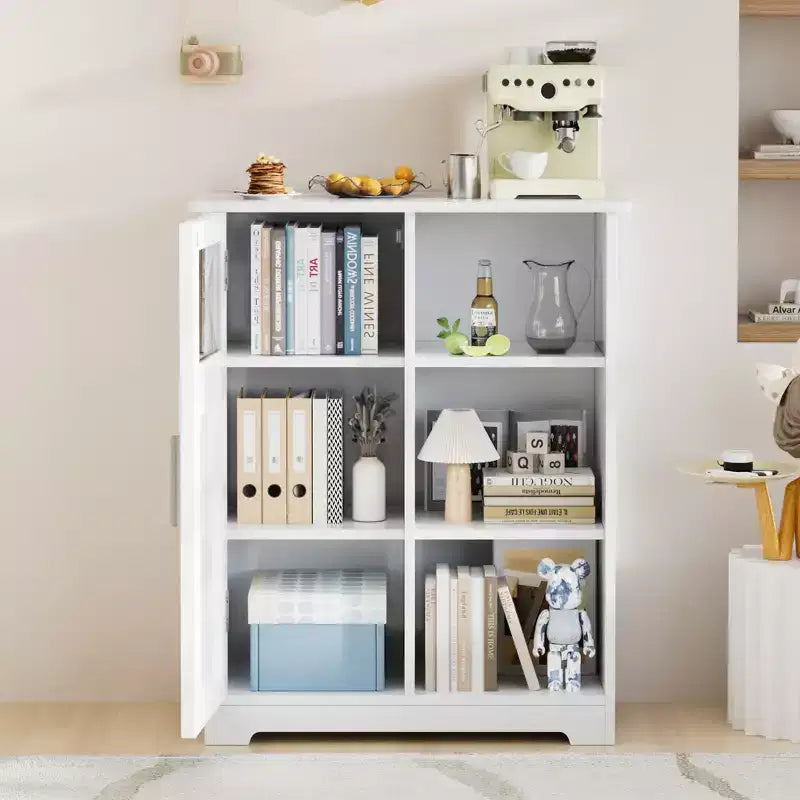 Mobiletto da Bagno con 2 Ripiani Regolabili, Mobiletto Autoportante con 1 Anta e 3 Scomparti Aperti, Bianco