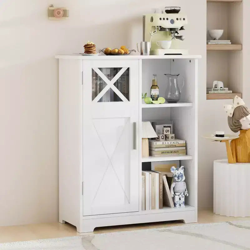 Mobiletto da Bagno con 2 Ripiani Regolabili, Mobiletto Autoportante con 1 Anta e 3 Scomparti Aperti, Bianco