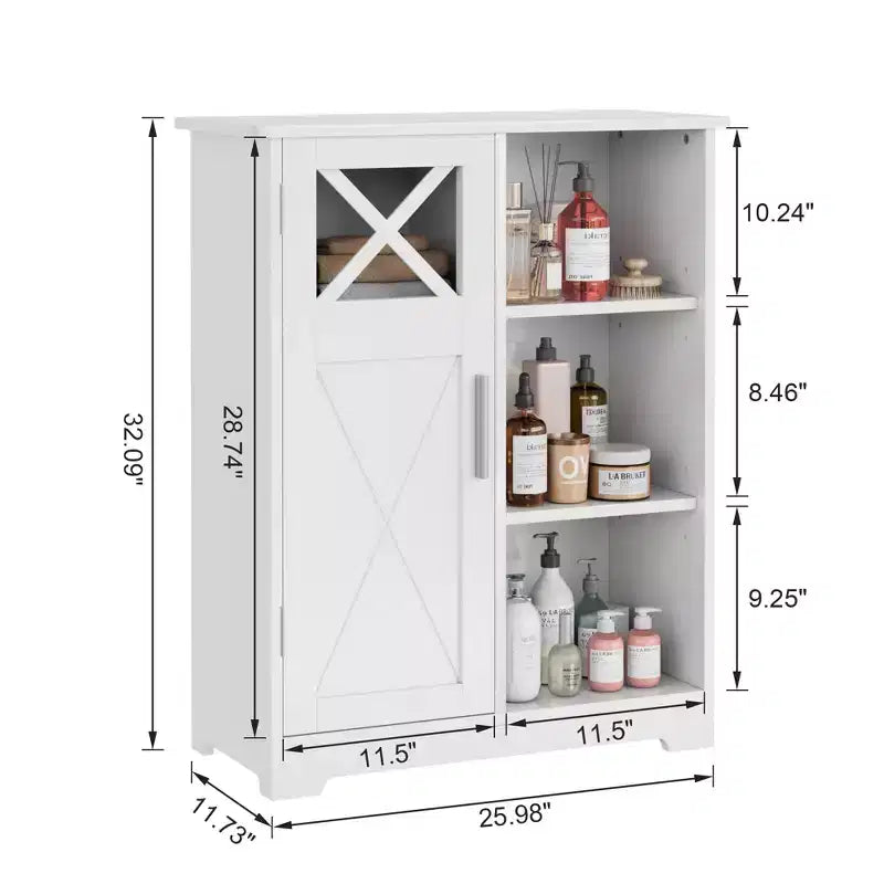 Bathroom Floor Storage Cabinet with 2 Adjustable Shelves, Freestanding Cabinet with 1 Door & 3 Open Compartments, White