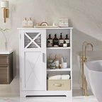 Mobiletto da Bagno con 2 Ripiani Regolabili, Mobiletto Autoportante con 1 Anta e 3 Scomparti Aperti, Bianco